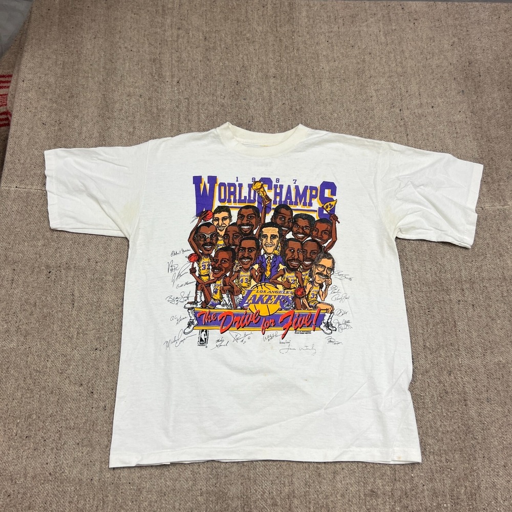 Vintage Los Angelos Lakers Shirt Mens Large White 1980s NBA Basketball